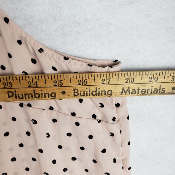 Maurices Women's 3X Pastel Pink Black Polka Dot Sleeveless‎ Button Neck Blouse - Picture 3 of 6